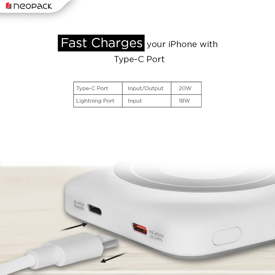3 IN 1 MagSafe Power Bank 10000 mAh with Support Wireless Charging @ 15W & Type-C PD @ 20W, Compatible with iPhone 15 / 14 / 13 / 12 Series, Apple Watch, Airpods (White)