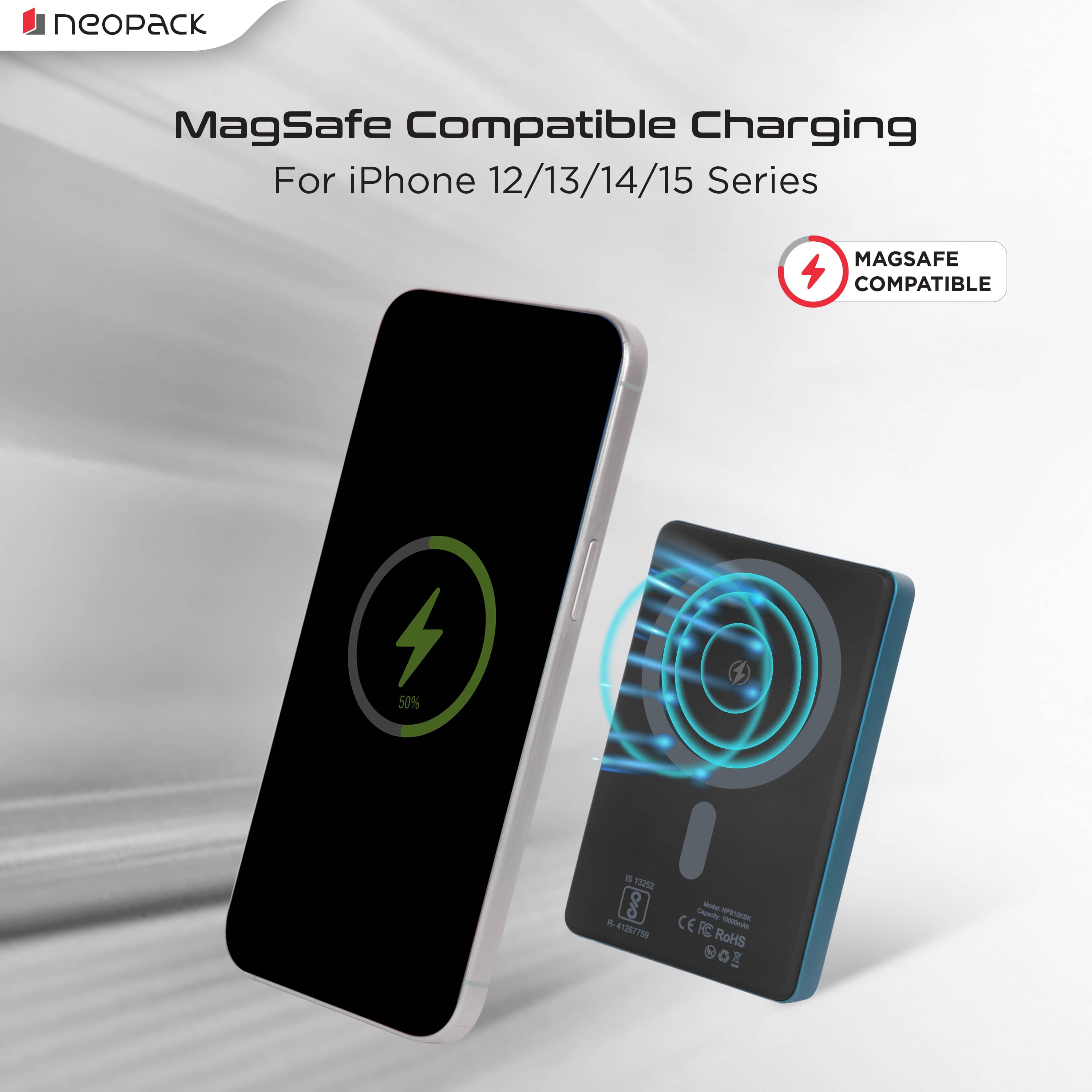 Velocity Magnetic Power Bank 10000 mAh with MagSafe Compatible Wireless Charging @ 15W & Type C @ 20W (Blue)