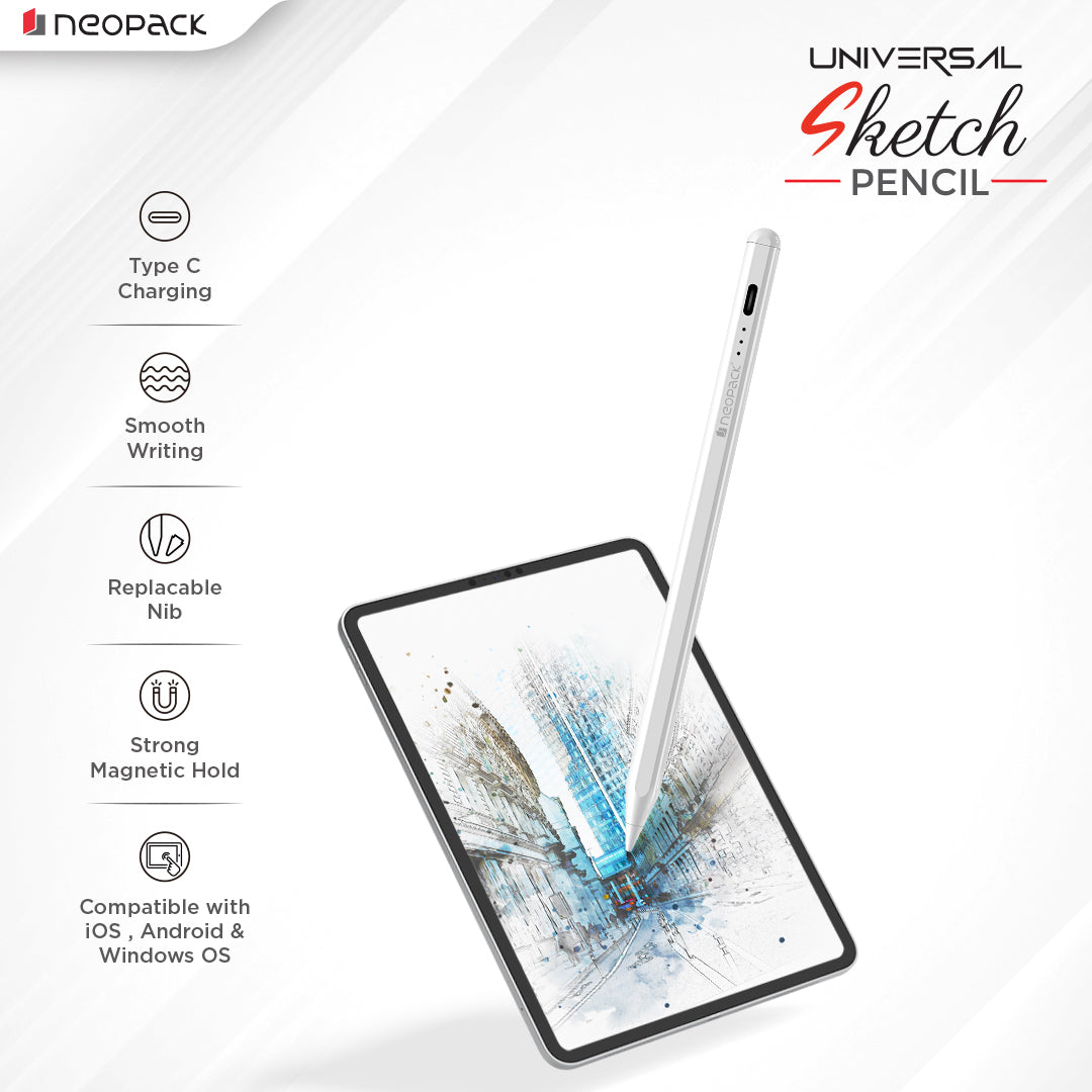 Universal Sketch Pencil with Magnetic Attached and Long Battery Life Compatible with iOS, Android, Windows Touchscreen Devices (White)