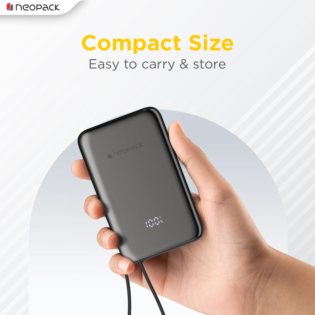 Powerline Digital Display Magnetic Power Bank 10000 mHA with Magsafe Wireless Charging Support @ 15W & Type C @ 20W PD (Black)