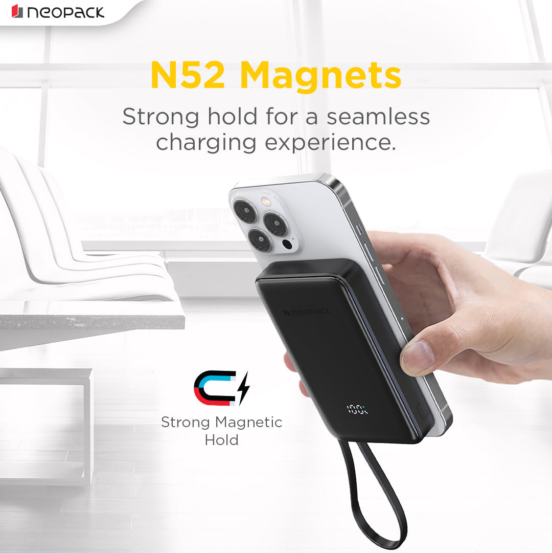 Powerline Digital Display Magnetic Power Bank 10000 mHA with Magsafe Wireless Charging Support @ 15W & Type C @ 20W PD (Black)