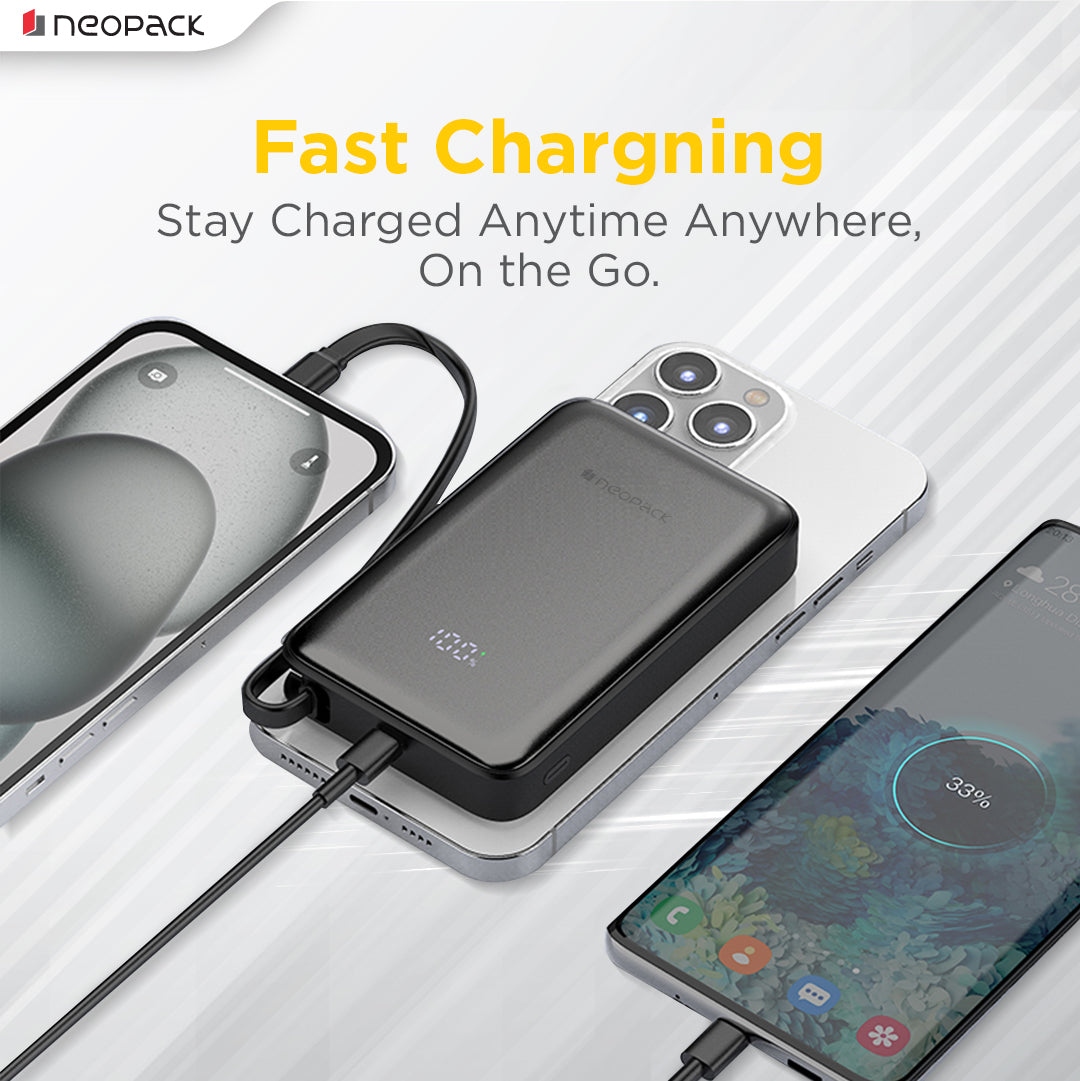 Powerline Digital Display Magnetic Power Bank 10000 mHA with Magsafe Wireless Charging Support @ 15W & Type C @ 20W PD (Black)