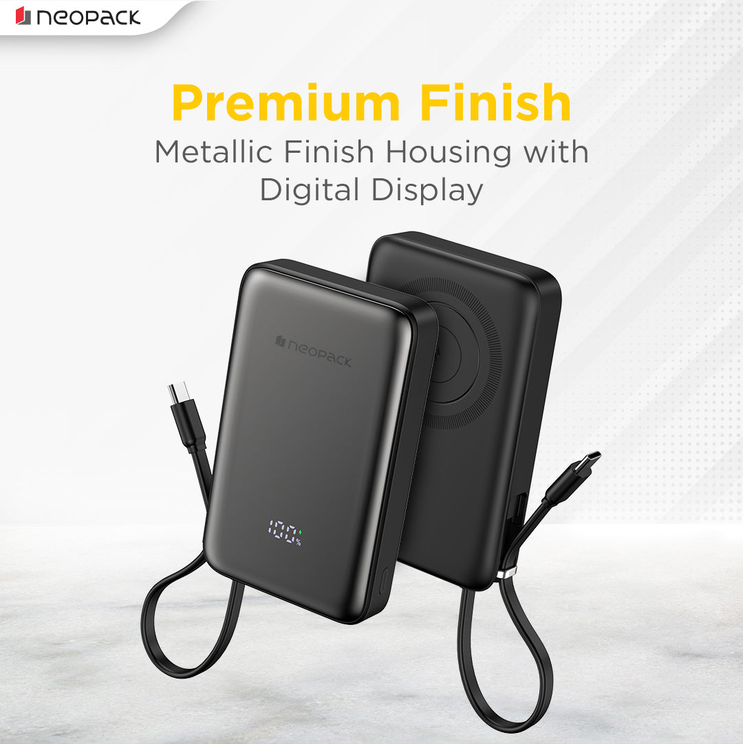 Powerline Digital Display Magnetic Power Bank 10000 mHA with Magsafe Wireless Charging Support @ 15W & Type C @ 20W PD (Black)
