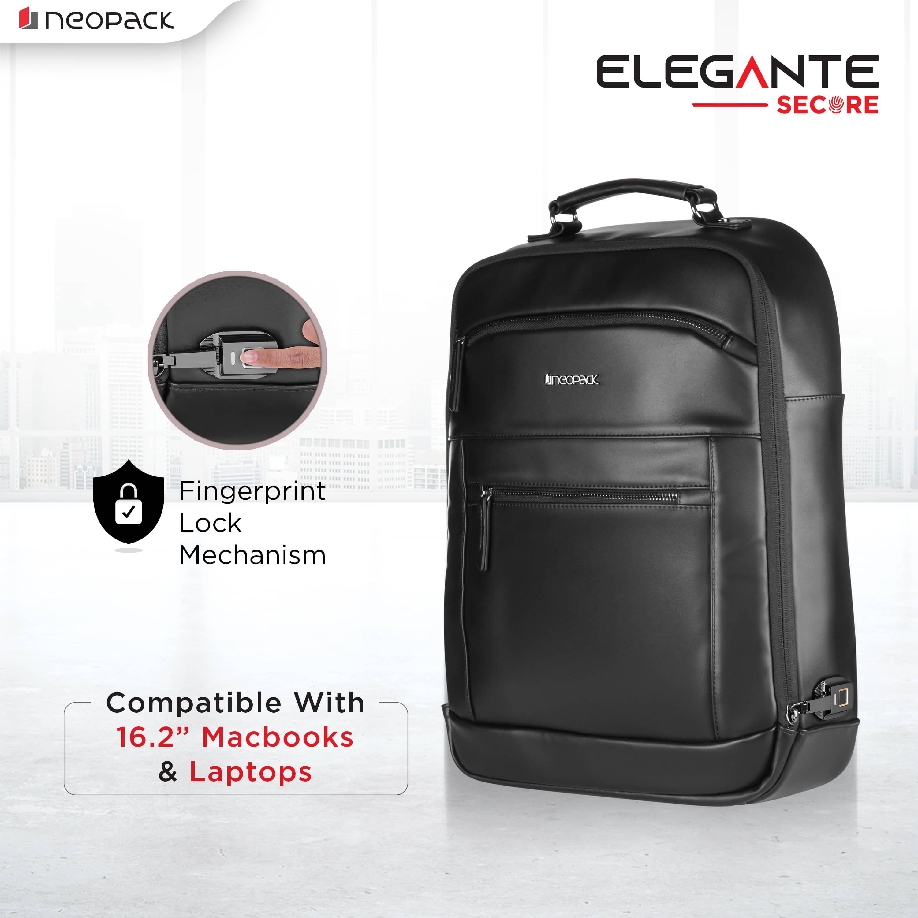 Elegante Secure Anti-Theft Backpack with Finger Print Lock Compatible with Upto 16.2