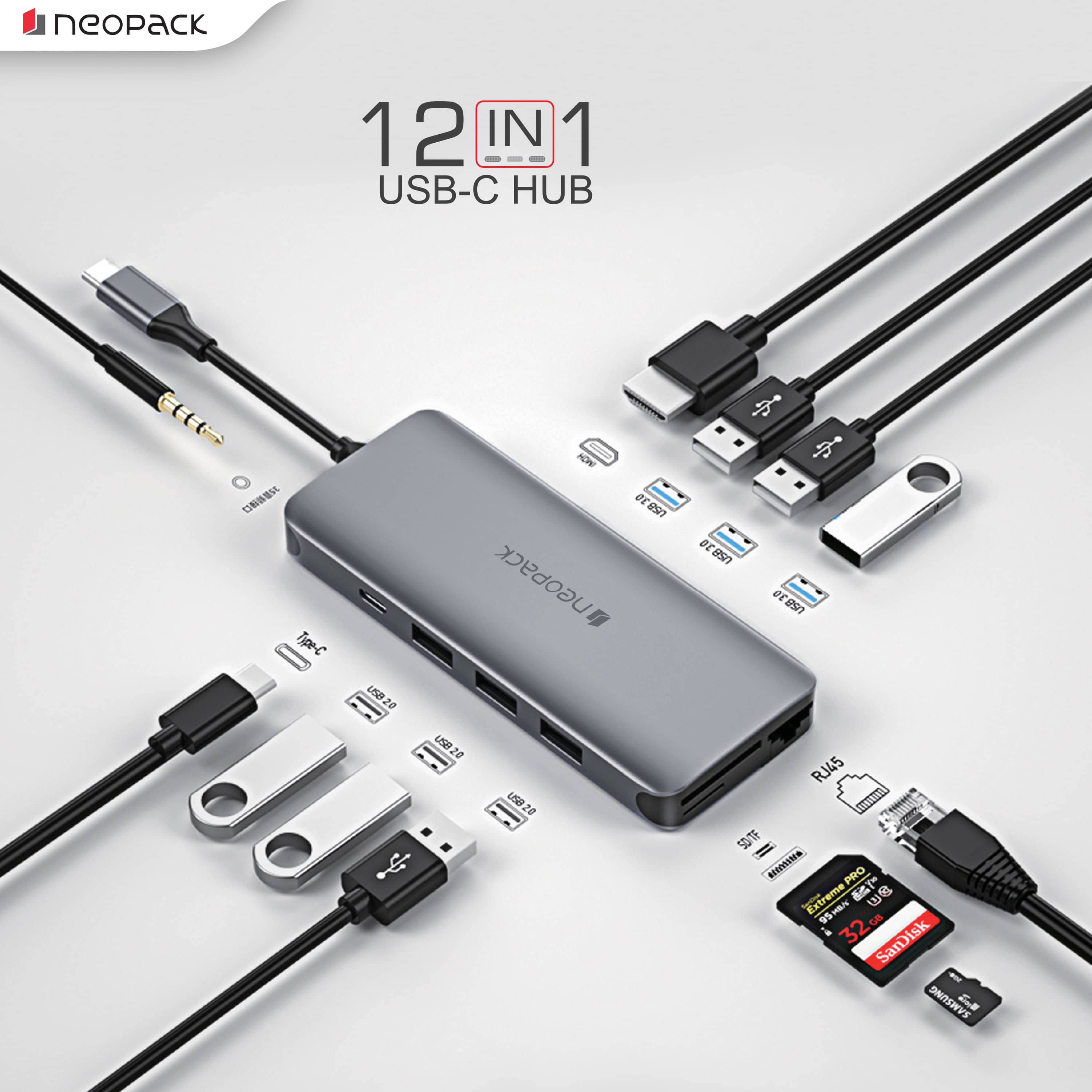 12 in 1 USB C Hub Multiport Adapter (Silver)
