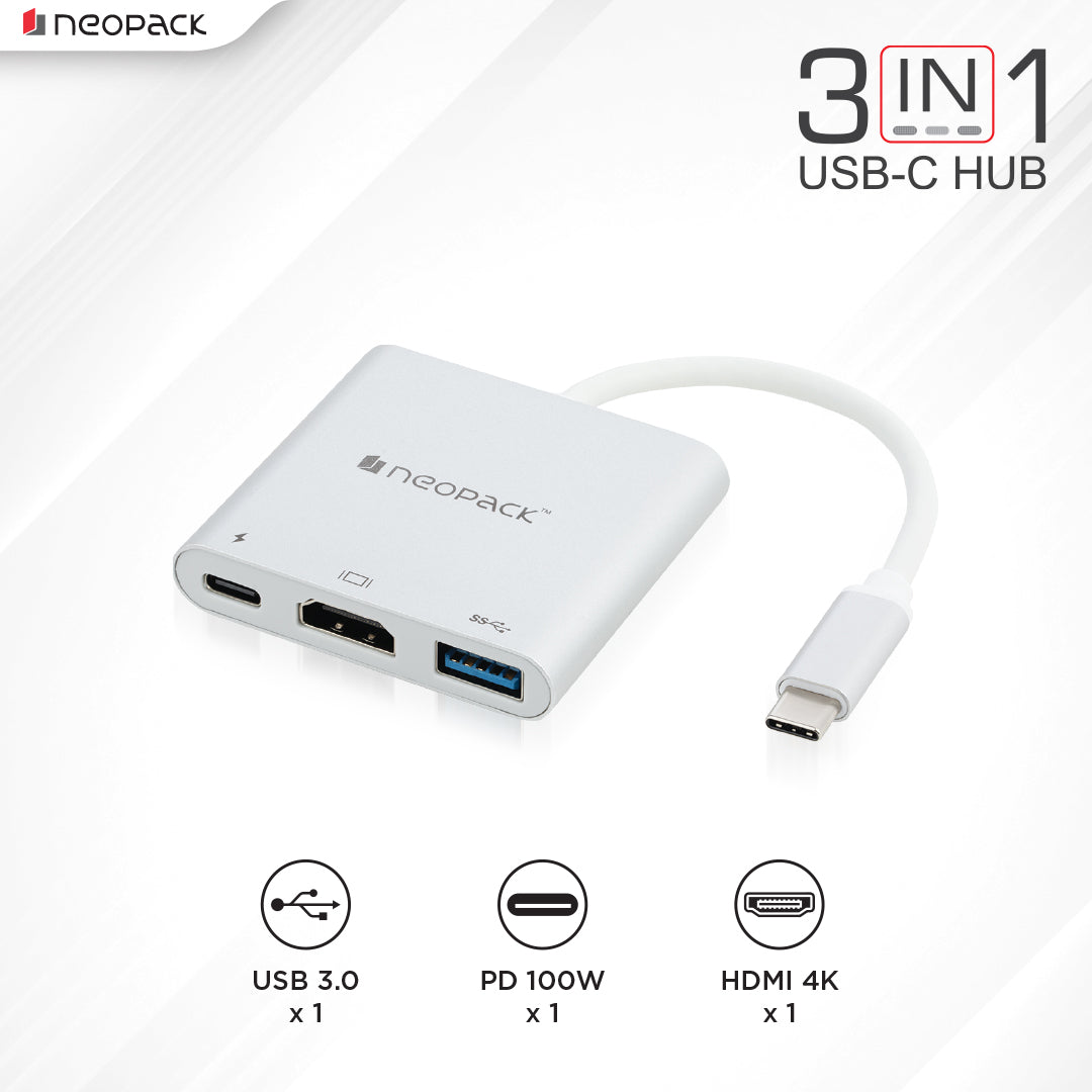 3 IN 1 Multiport USB-C Hub (Silver)