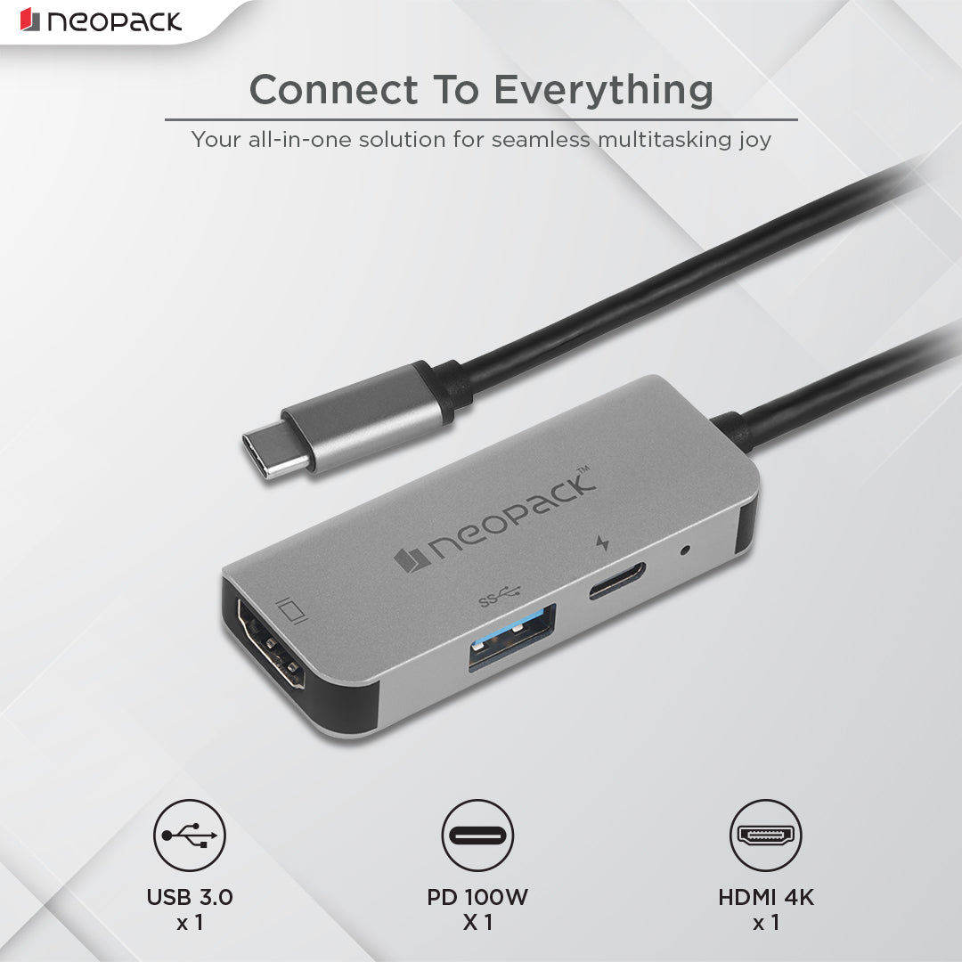 3 In 1 USB C Hub Multiport Adapter (Silver)