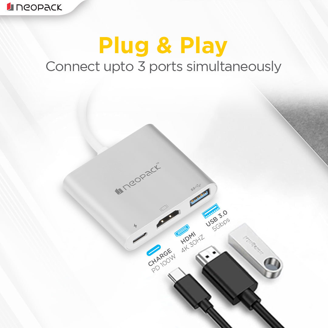 3 IN 1 Multiport USB-C Hub (Silver)