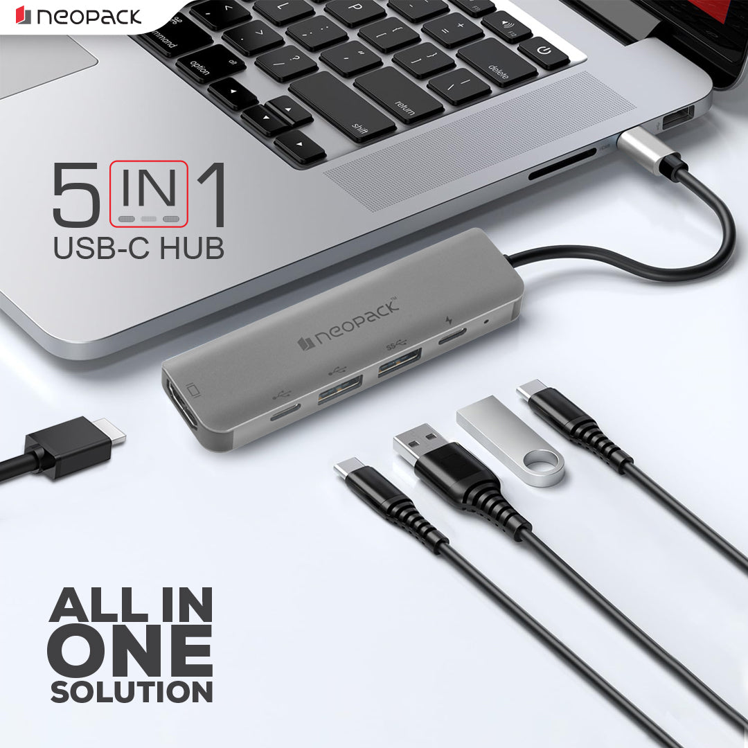 5 in 1 USB C Hub Multiport Adapter (Silver)