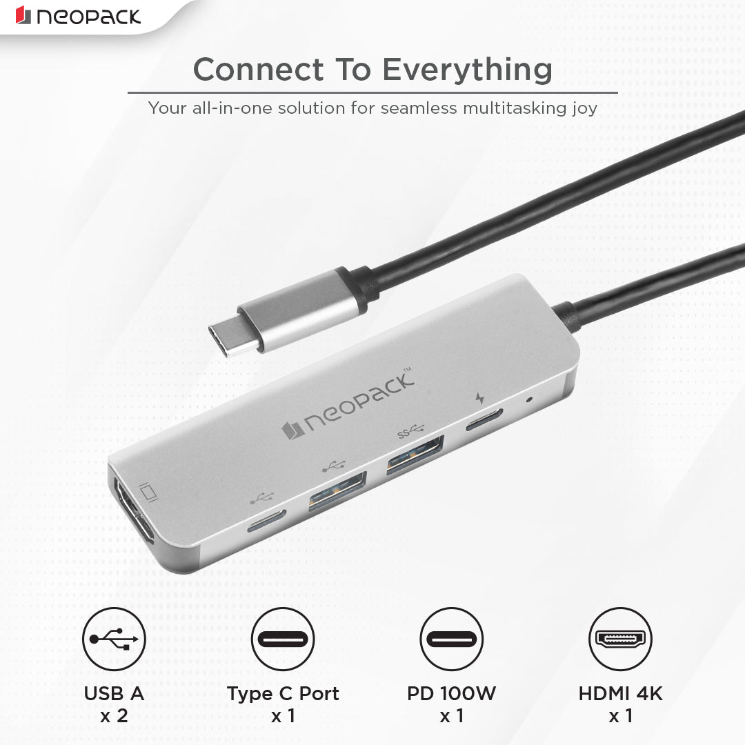 5 in 1 USB C Hub Multiport Adapter (Silver)