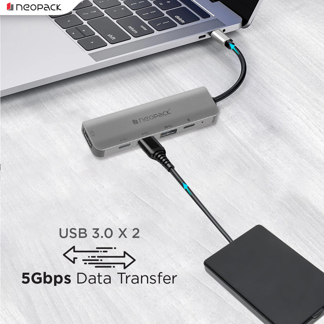 5 in 1 USB C Hub Multiport Adapter (Silver)