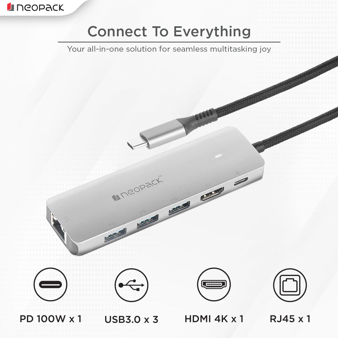6 In 1 USB C Hub Multiport Adapter (Silver)