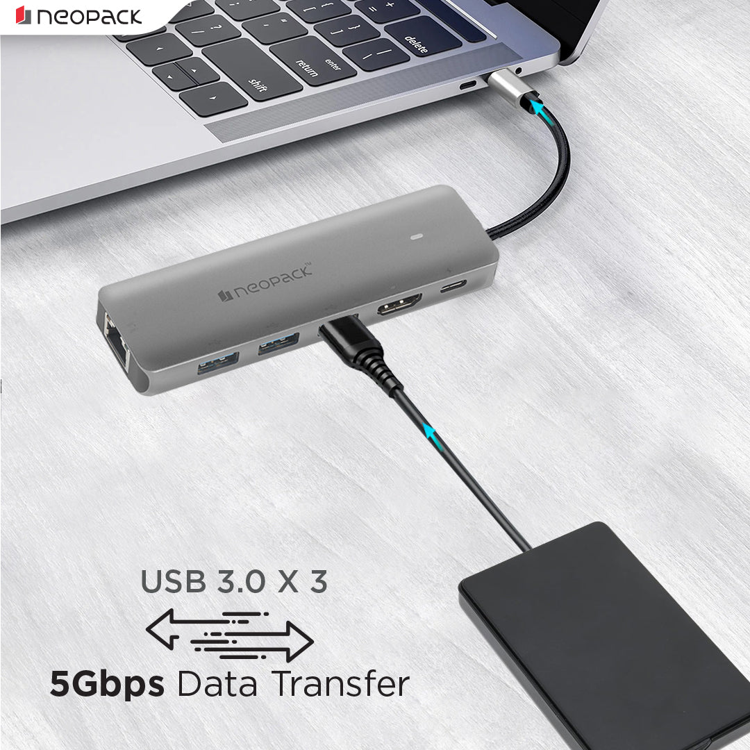 6 In 1 USB C Hub Multiport Adapter (Silver)