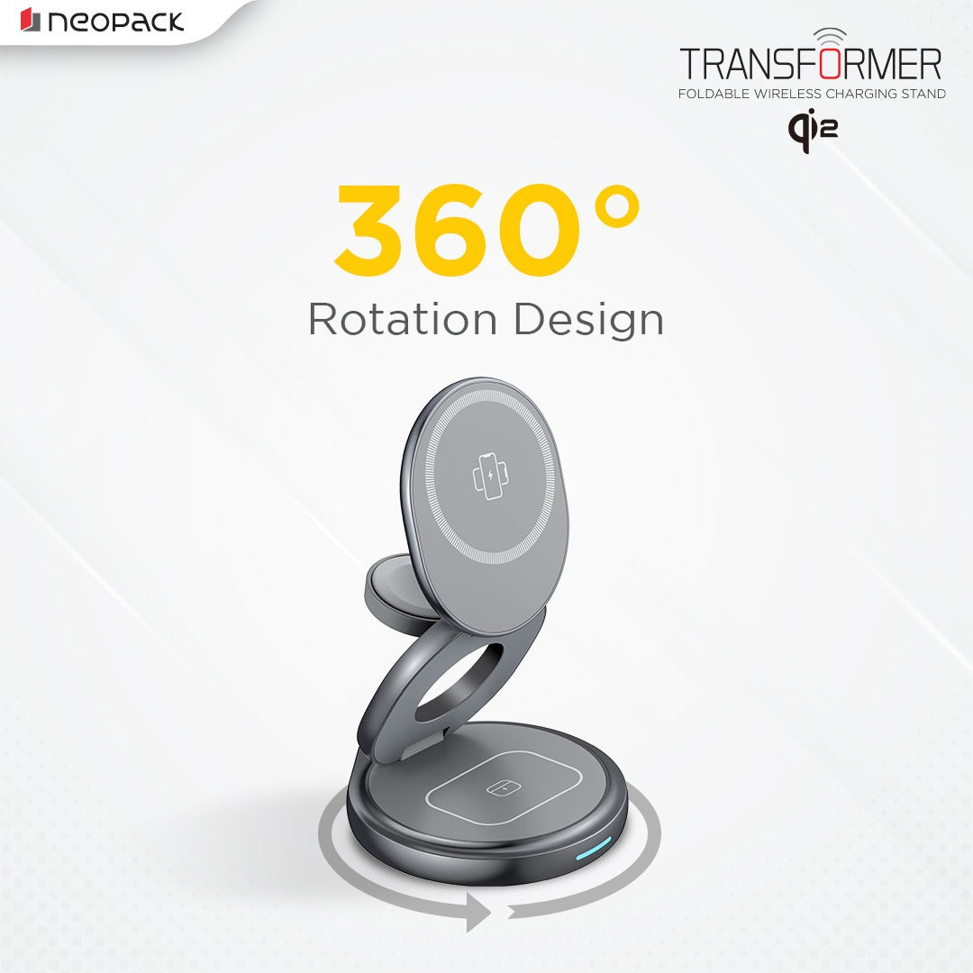 Transformer 3IN1 Wireless Charger Qi2 22.5W Compatible with iPhone, Apple Watch & Airpod (Grey)