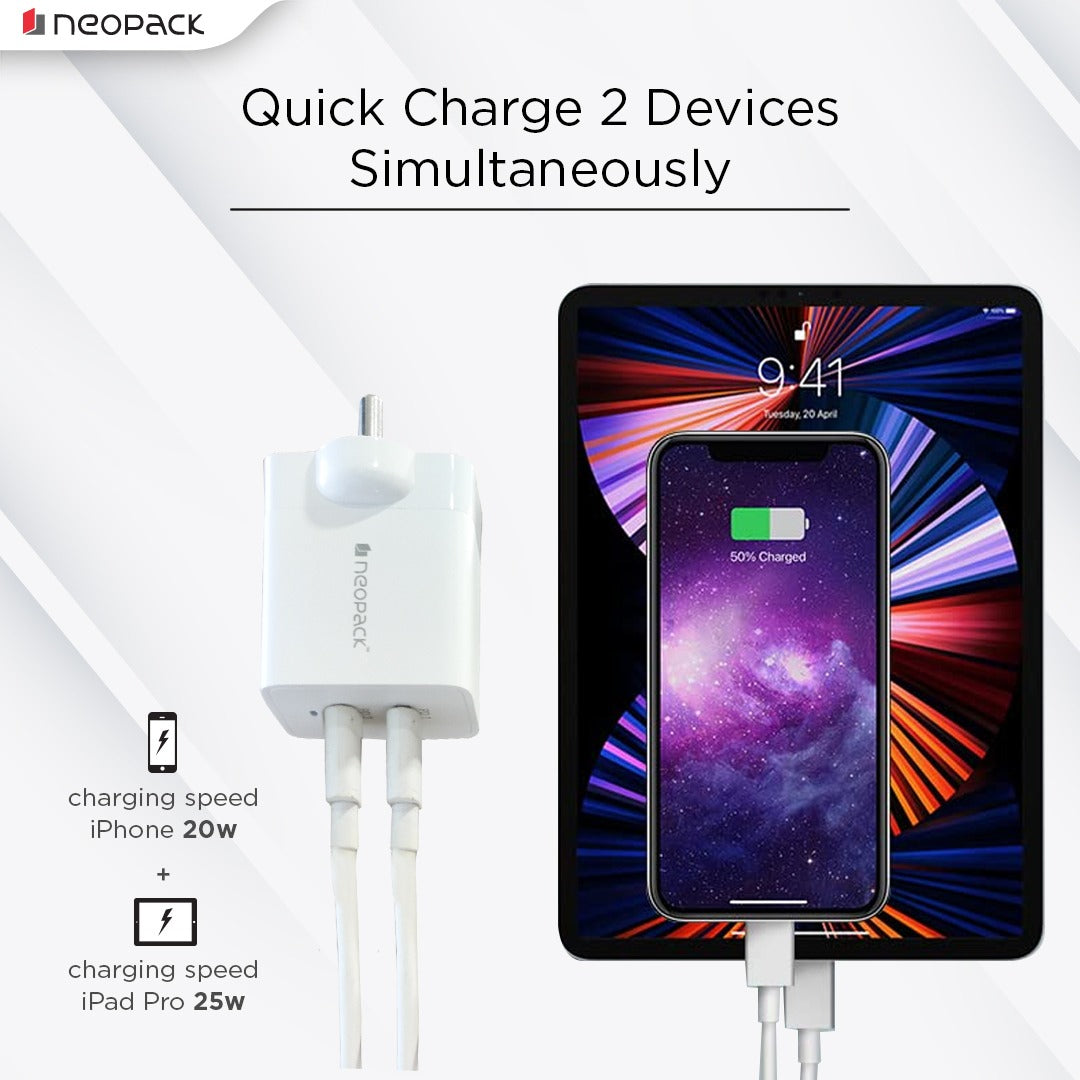Power Cube 45W Dual Port PD USB C Charger for All Mobile Phones & Tablets (White)