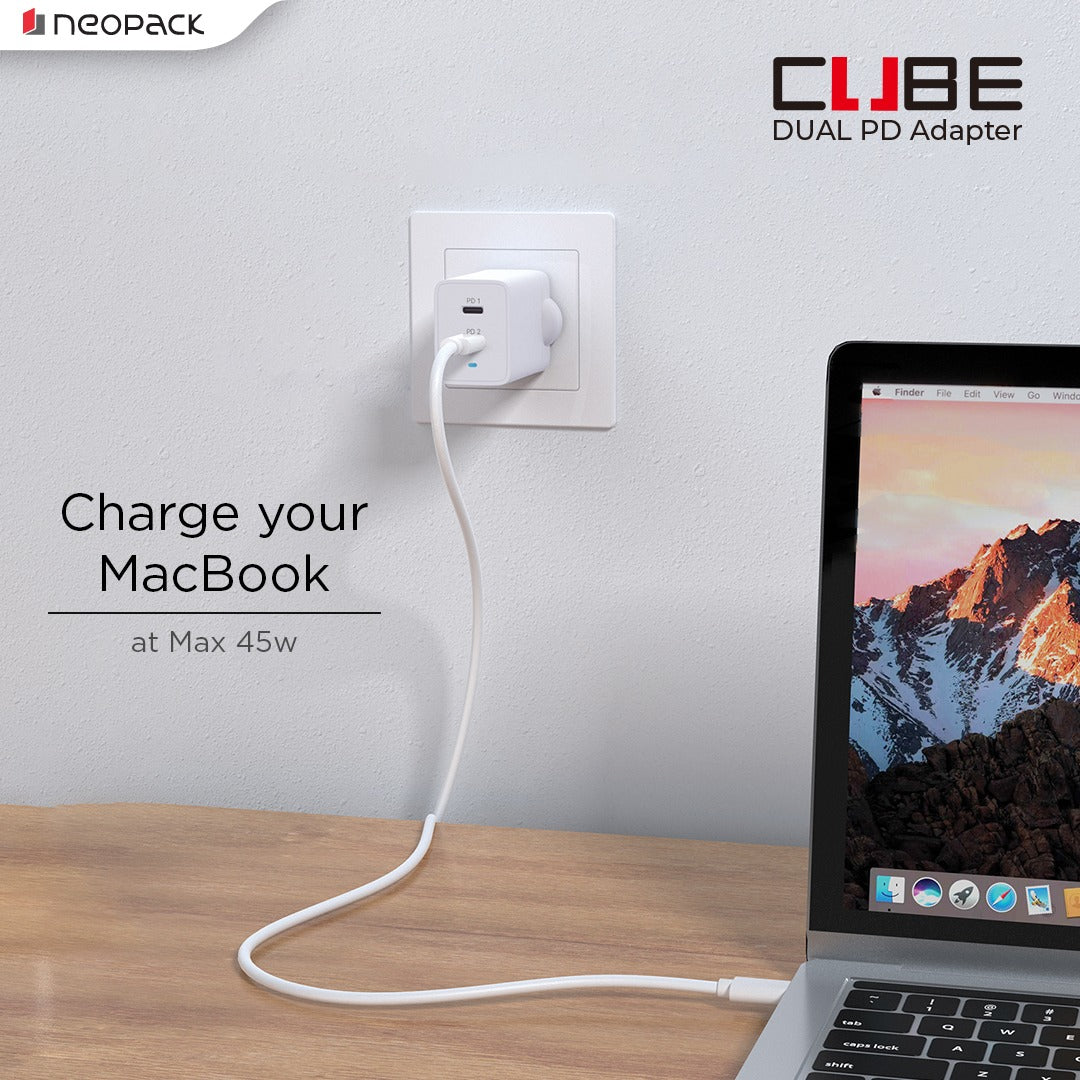 Power Cube 45W Dual Port PD USB C Charger for All Mobile Phones & Tablets (White)