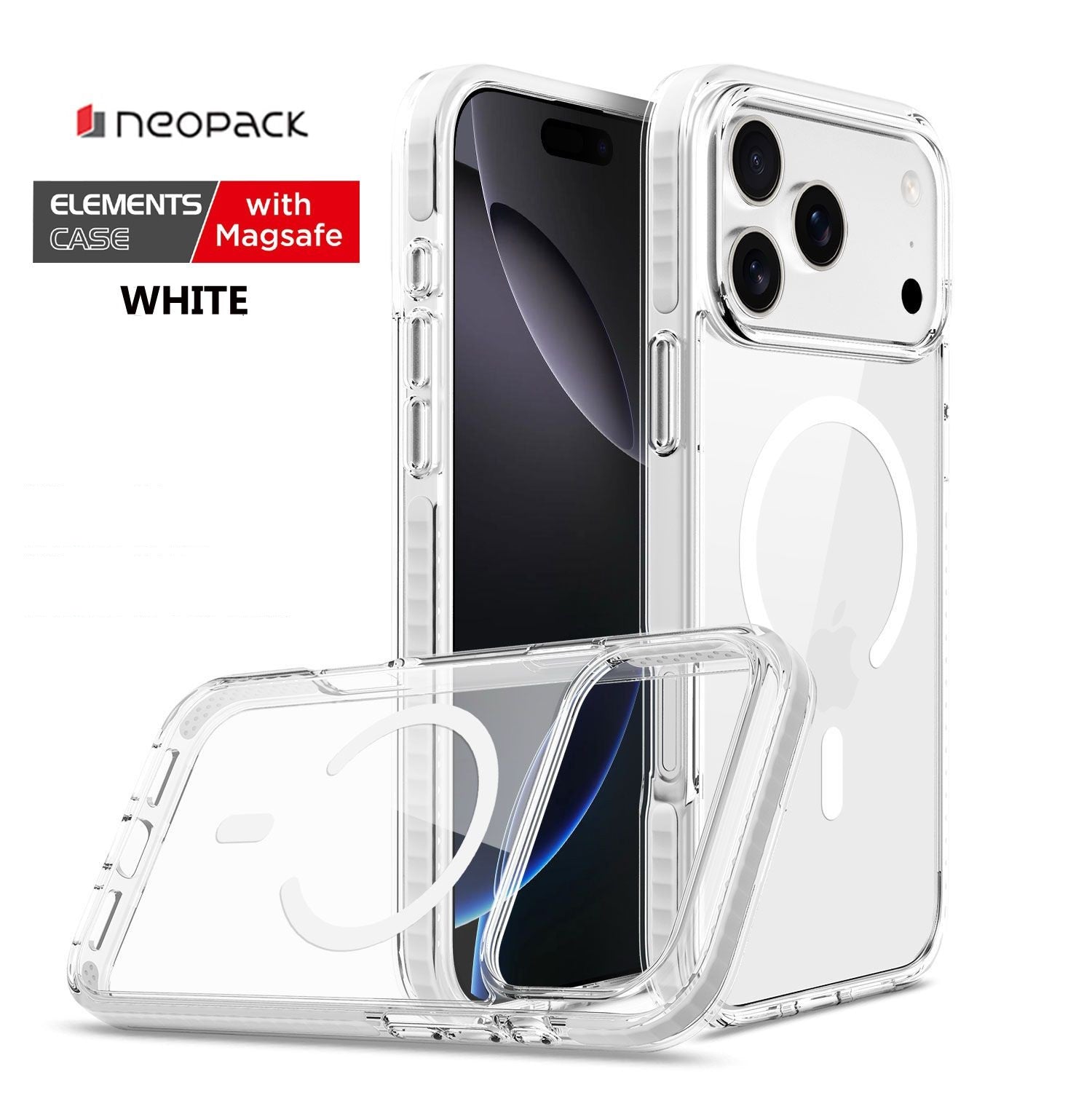 Neopack Elements Magsafe Case / Back Cover Compatible with iPhone 17 Pro-Max (Clear with White Border)