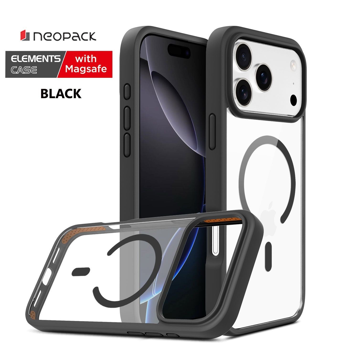 Neopack Elements Magsafe Case / Back Cover Compatible with iPhone 17 Pro-Max (Clear with Black Border)