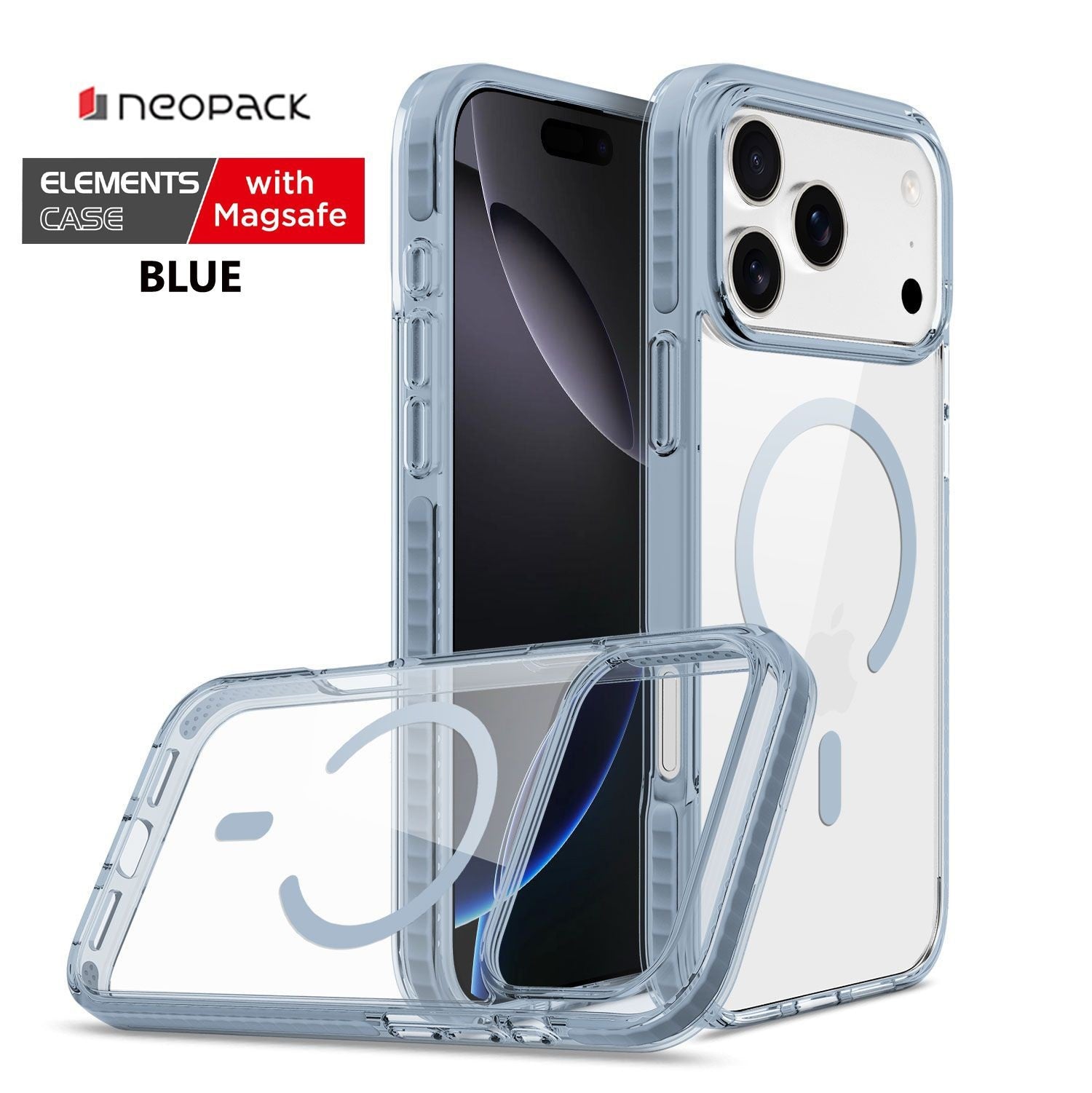 Neopack Elements Magsafe Case / Back Cover Compatible with iPhone 17 Pro-Max (Clear with Blue Border)