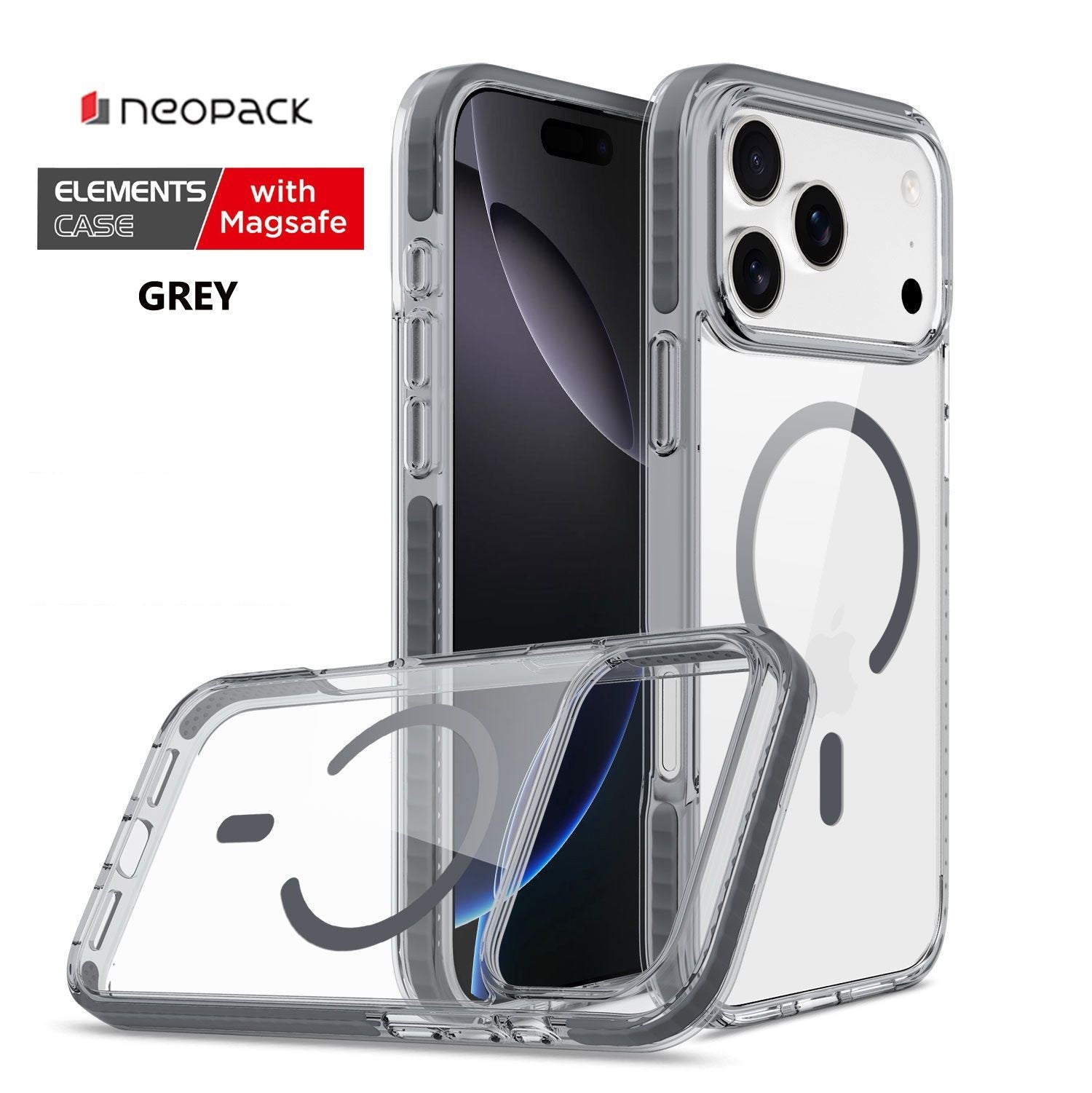 Neopack Elements Magsafe Case / Back Cover Compatible with iPhone 17 Pro-Max (Clear with Grey Border)