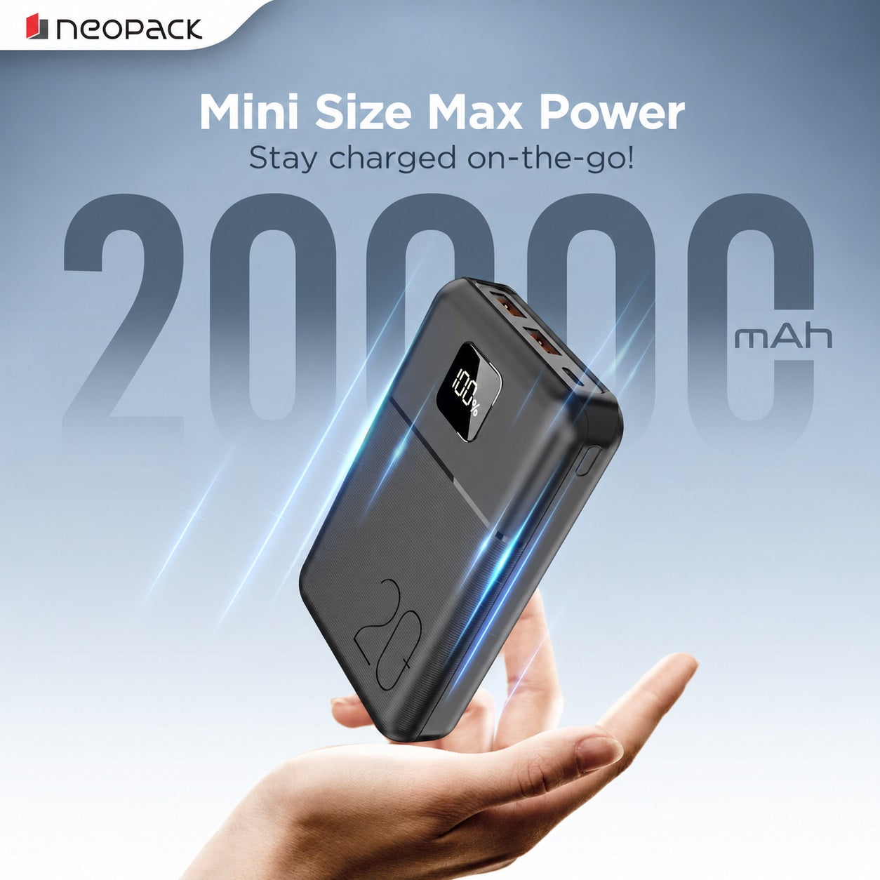 Slimline Power Bank 20000 mAH | 22.5W Fast Charging | Digital Display | Slim Pocket Size Portable Charger (Black)