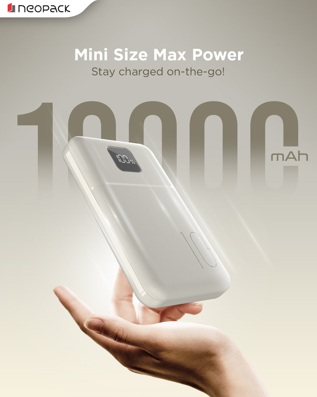 Slimline Power Bank 10000 mAH | 22.5W Fast Charging | Digital Display | Slim Pocket Size Portable Charger (Cream)
