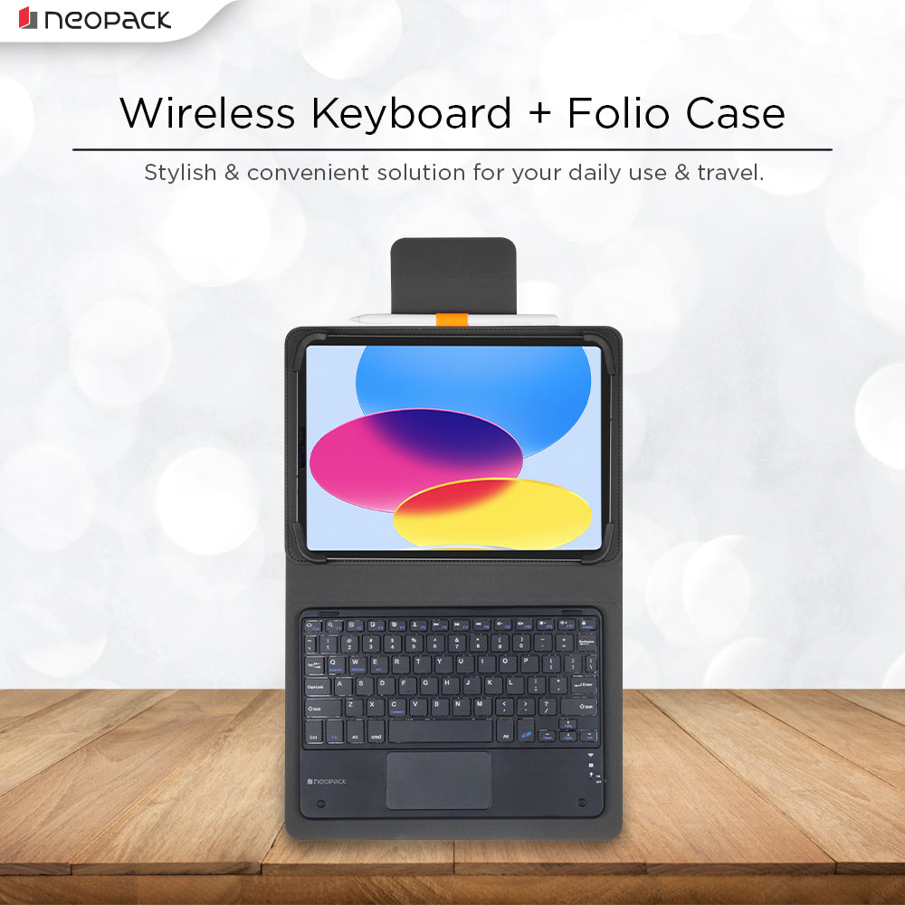 Universal Keyboard Folio Case with Trackpad for iPad 10 to 11" Tablets (Blue)