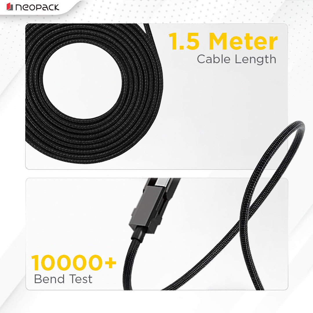 Almighty 4 In1 Cable 100W with LED Display for MacBooks, iPhones, iPads, Tablets, Smartphones, and Other Accessories (Black)