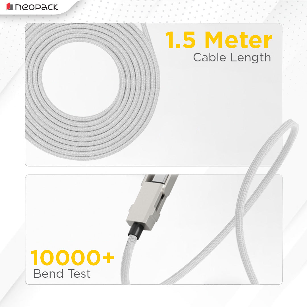 Almighty 4 In1 Cable 100W with LED Display for MacBooks, iPhones, iPads, Tablets, Smartphones, and Other Accessories (Silver)