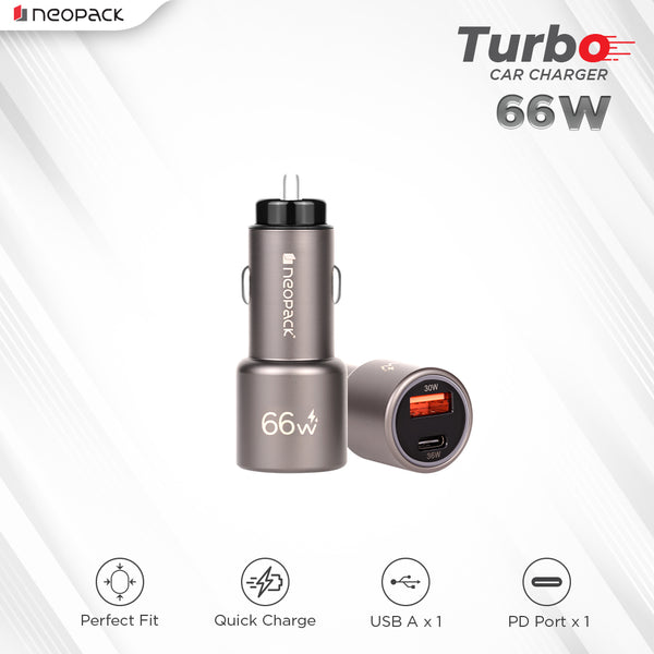 66W Dual Port QC 3.0 Turbo Car Charger with USB-C @ 36W & USB-A @ 30W (Space Grey)