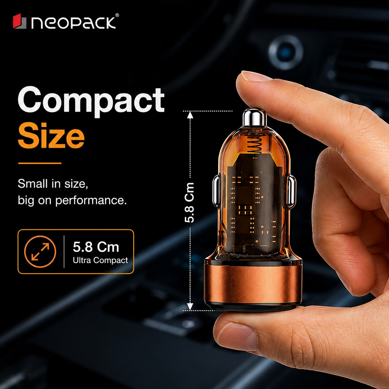 48W Dual Port Turbo Car Charger with USB-C @ 30W & USB-A @ 18W Max (Orange)