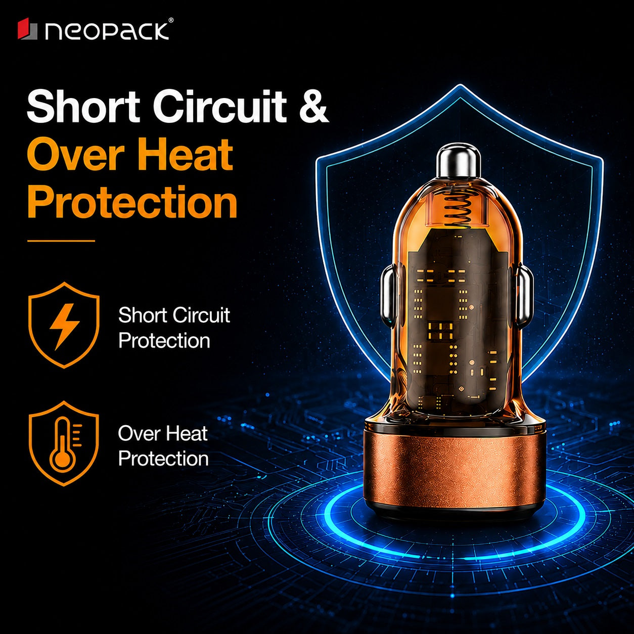 48W Dual Port Turbo Car Charger with USB-C @ 30W & USB-A @ 18W Max (Orange)