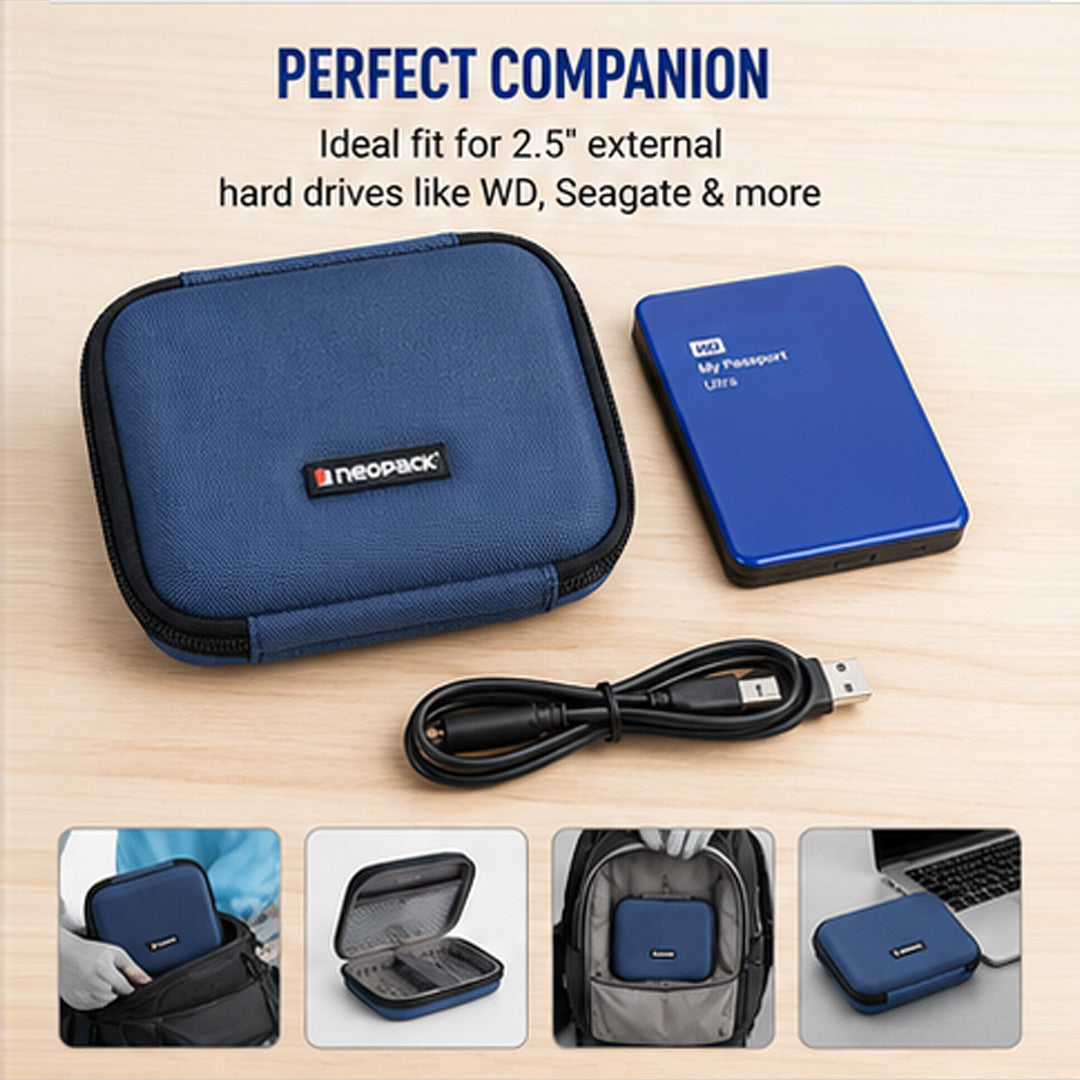 Portable Hard Drive Cover with Hard Shell Protection - Fits Upto 2.5" HDD & SSD (Blue)