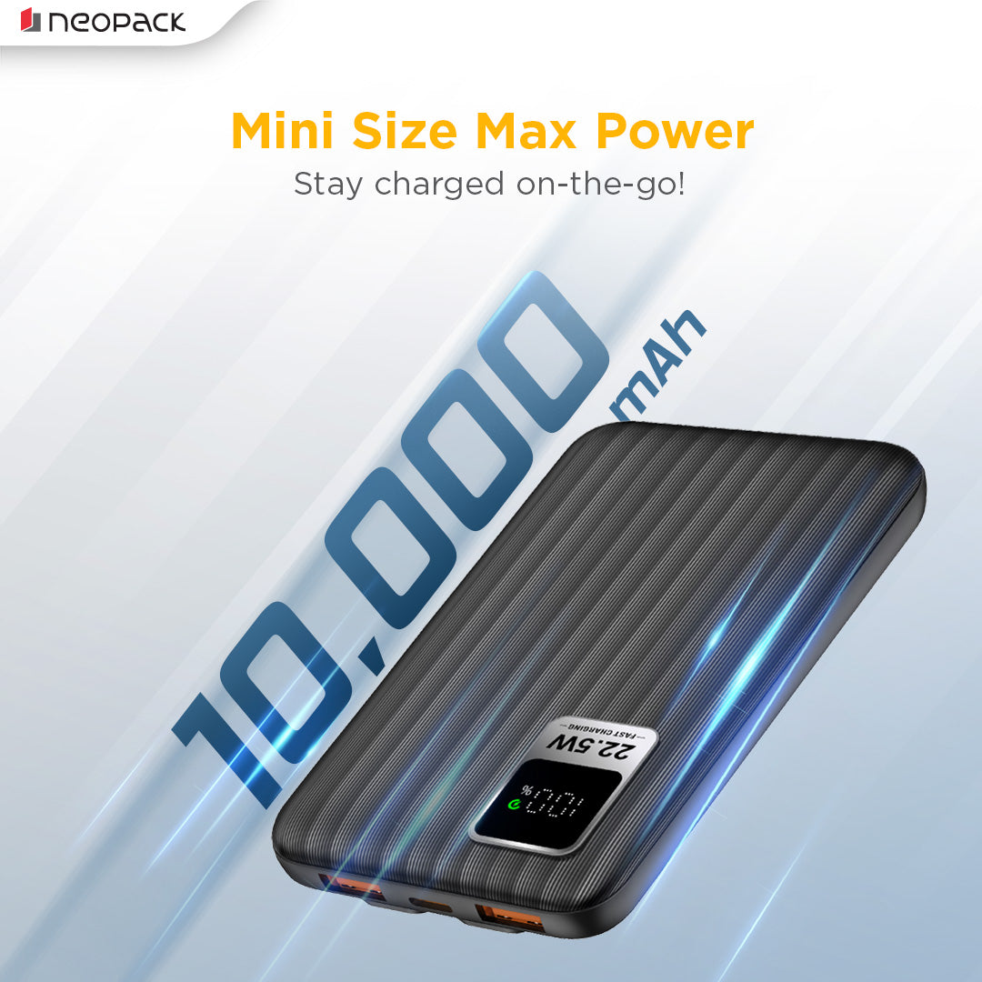 Power-Loop 10000mAh Power Bank with LED Display, Smart Chipset & 22.5W Fast Charging Portable Charger (Black)