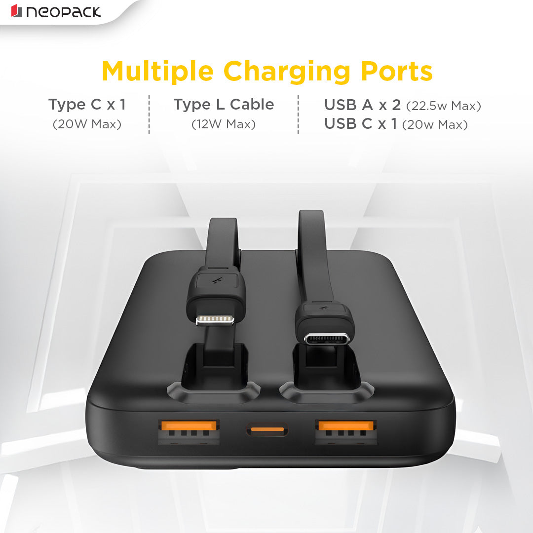 Power-Loop 10000mAh Power Bank with LED Display, Smart Chipset & 22.5W Fast Charging Portable Charger (Black)