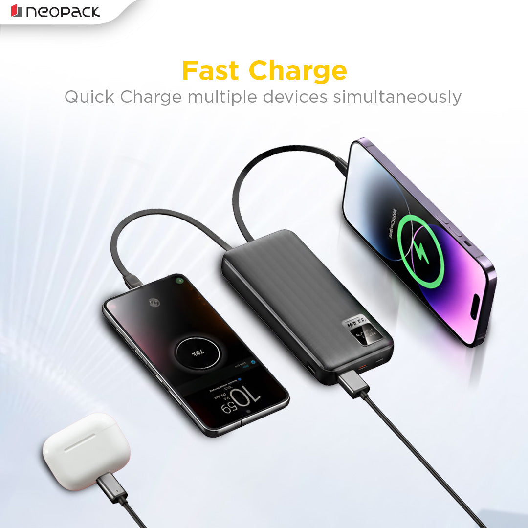 Power-Loop 10000mAh Power Bank with LED Display, Smart Chipset & 22.5W Fast Charging Portable Charger (Black)