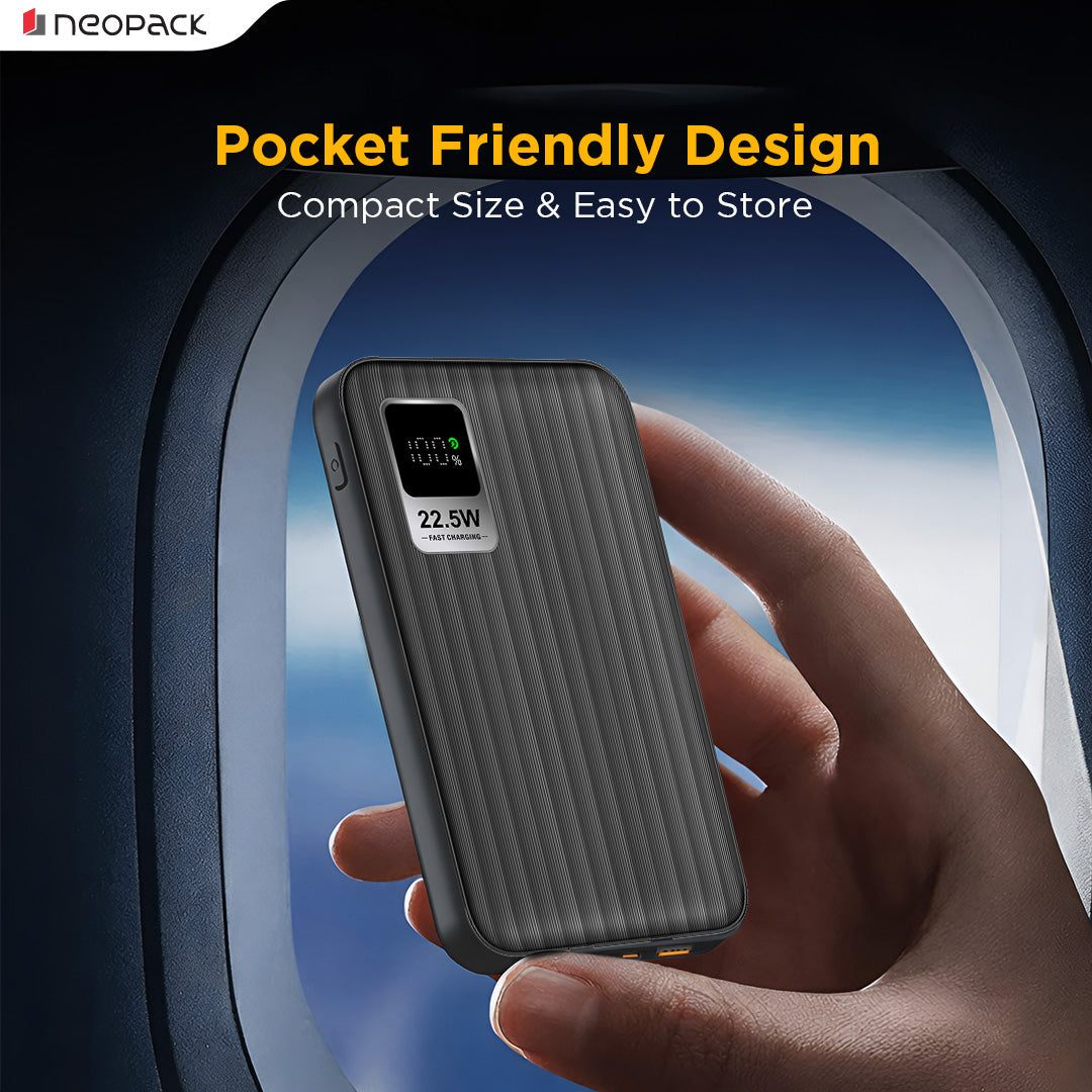 Power-Loop 10000mAh Power Bank with LED Display, Smart Chipset & 22.5W Fast Charging Portable Charger (Black)