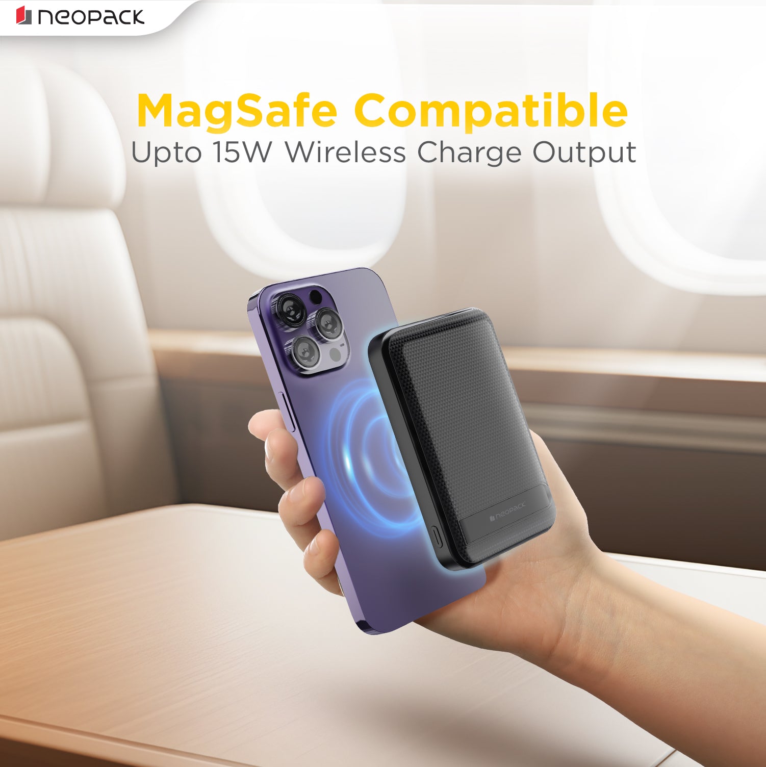 SnapGO Magsafe Power Bank 10000 mAH with Wireless Charging @ 15W & Type C @ 22.5 W Fast Charging (Black)