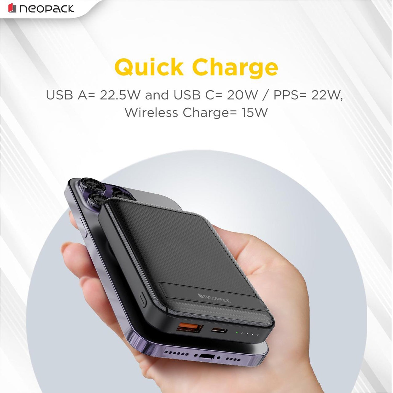 SnapGO Magsafe Power Bank 10000 mAH with Wireless Charging @ 15W & Type C @ 22.5 W Fast Charging (Black)