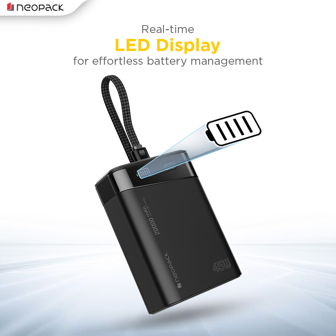 Maxim 20000 mAH Power Bank 45W LED Display Fast Charging Portable Charger for MacBooks, tablets, iPhones, and Android devices (Black)