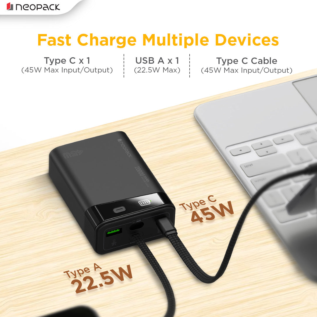 Maxim 20000 mAH Power Bank 45W LED Display Fast Charging Portable Charger for MacBooks, tablets, iPhones, and Android devices (Black)