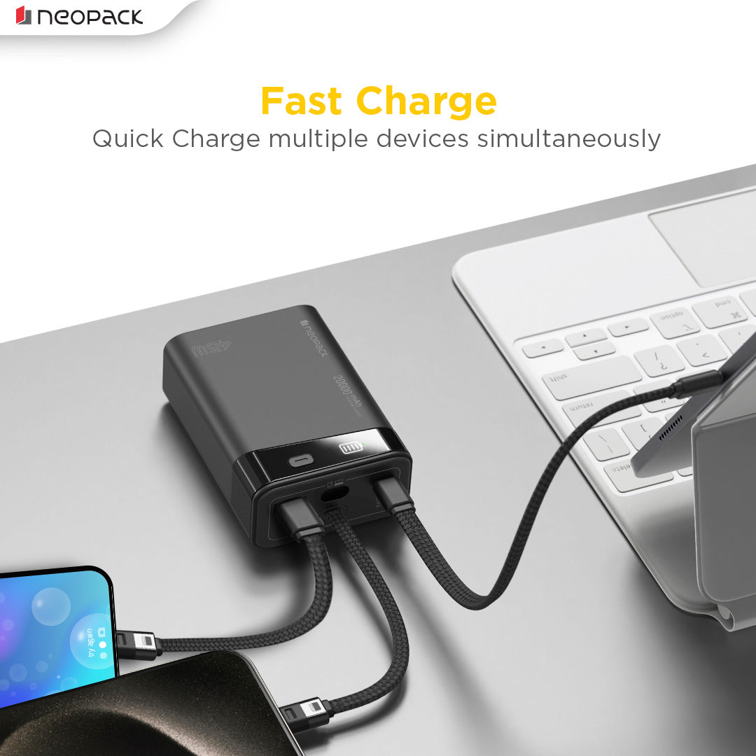 Maxim 20000 mAH Power Bank 45W LED Display Fast Charging Portable Charger for MacBooks, tablets, iPhones, and Android devices (Black)