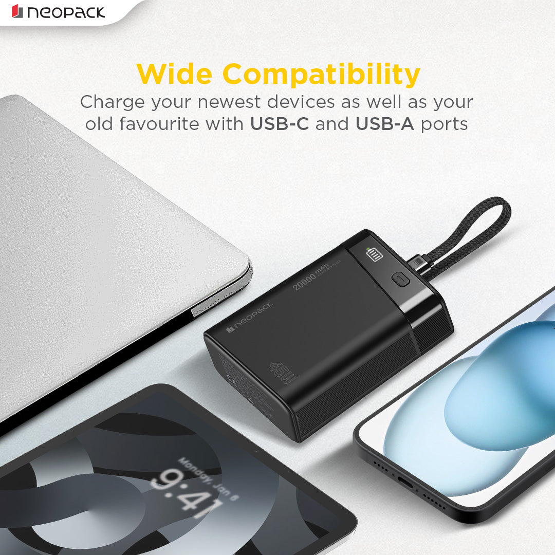 Maxim 20000 mAH Power Bank 45W LED Display Fast Charging Portable Charger for MacBooks, tablets, iPhones, and Android devices (Black)