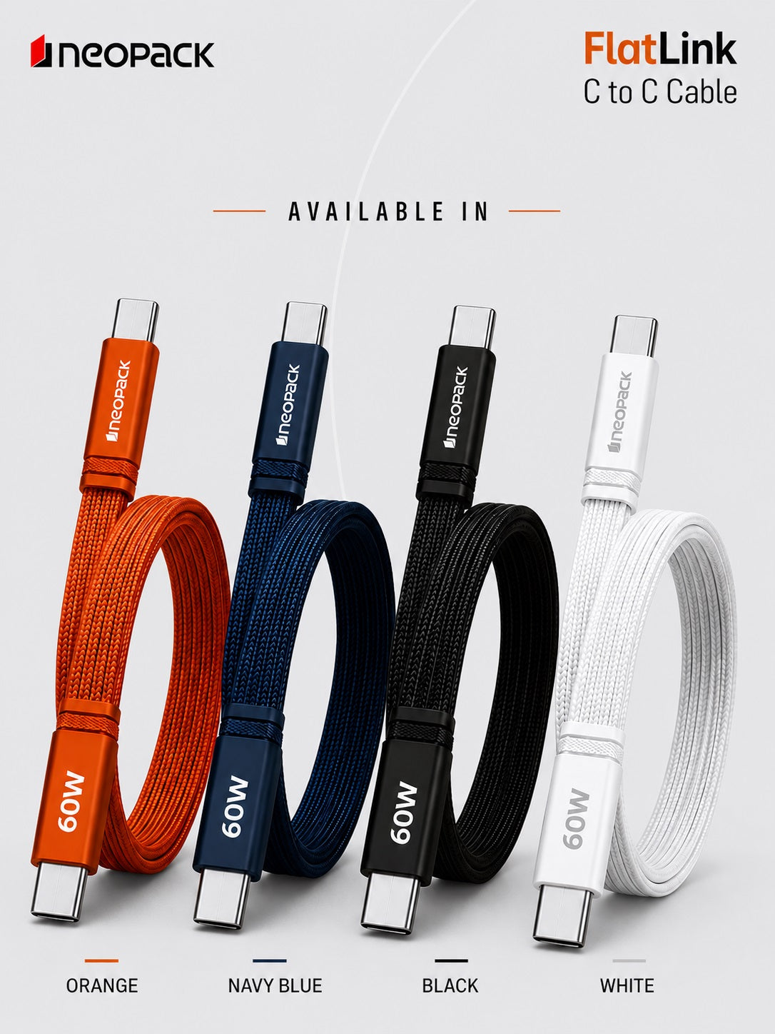 Flatlink Type-C to C 60W PD Fast Charging Cable with Braided Design & 480Mbps Data Sync 1.5M (Blue)