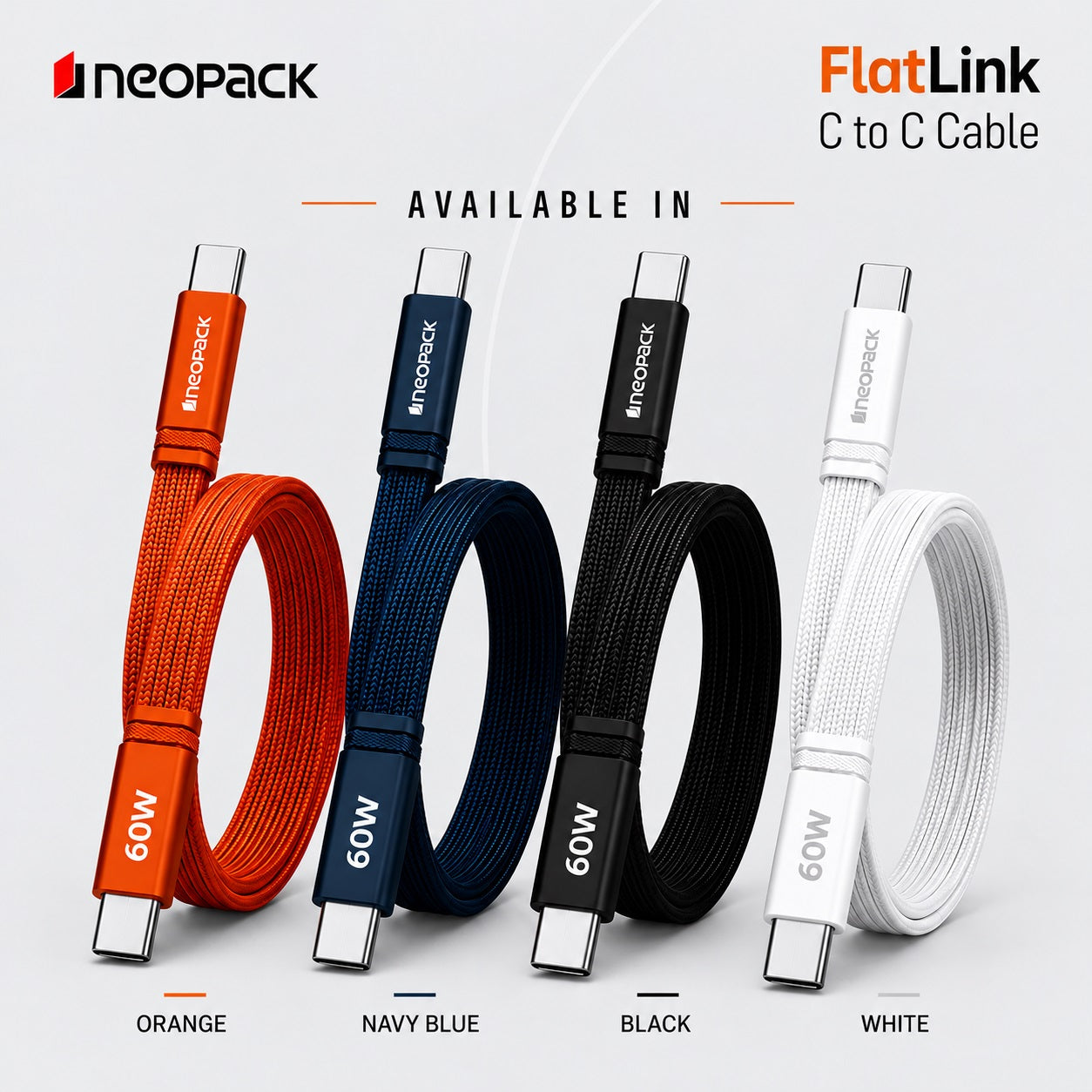 Flatlink Type-C to C 60W PD Fast Charging Cable with Braided Design & 480Mbps Data Sync 1.5M (Black)