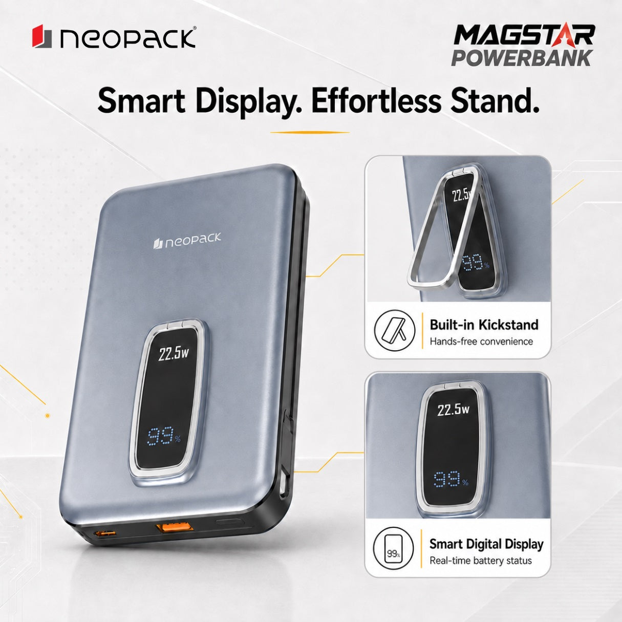 Magstar 20000 mAh Magsafe Power Bank, 22.5W PD Fast Charging Portable Charger (Blue)
