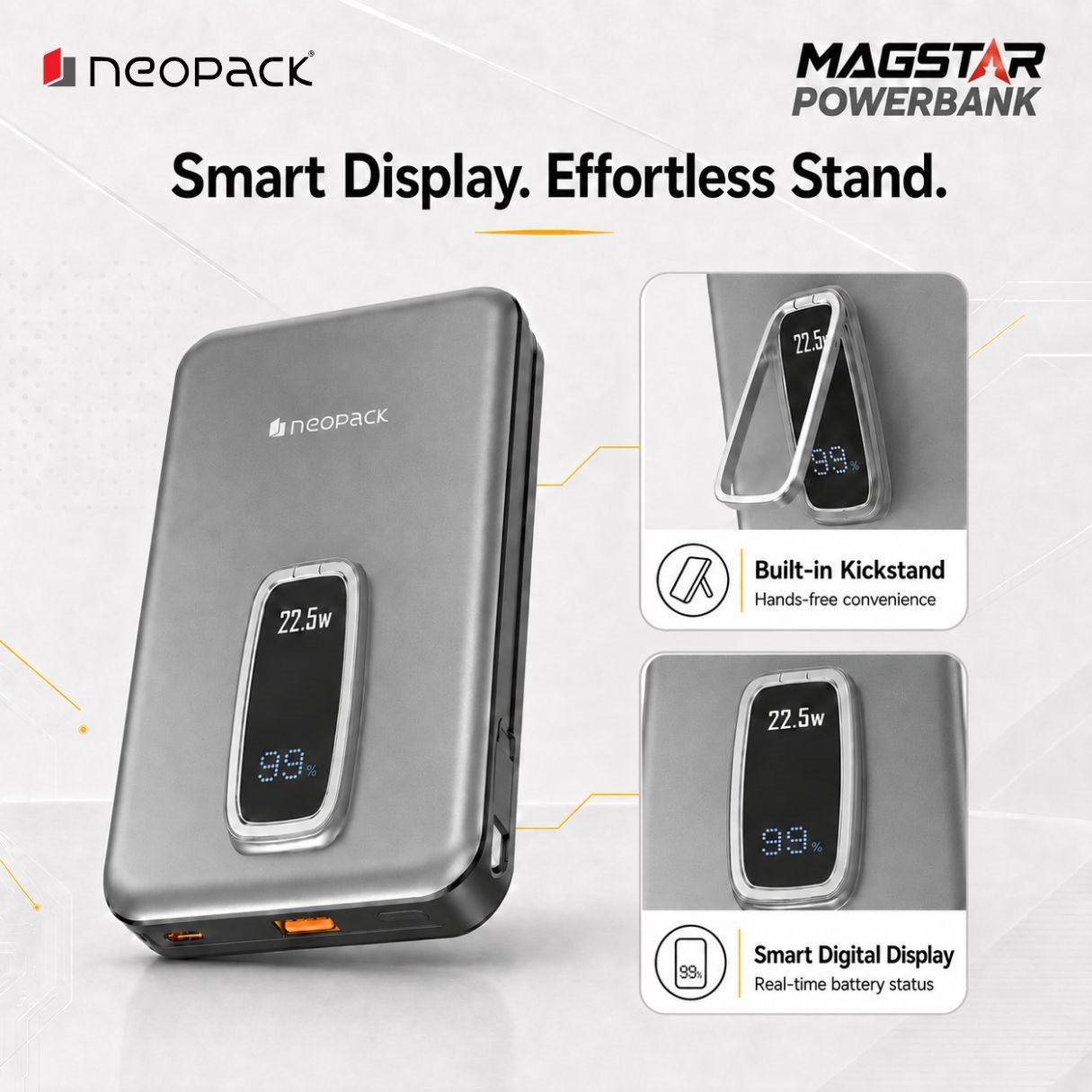 Magstar 20000 mAh Magsafe Power Bank, 22.5W PD Fast Charging Portable Charger (Space Grey)