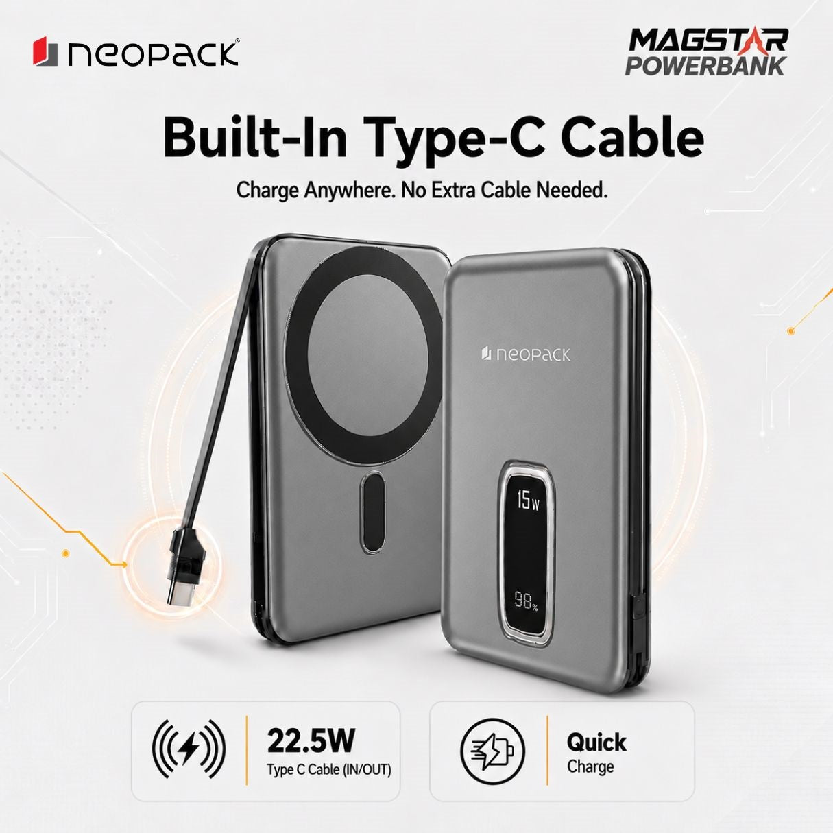 Magstar 20000 mAh Magsafe Power Bank, 22.5W PD Fast Charging Portable Charger (Space Grey)