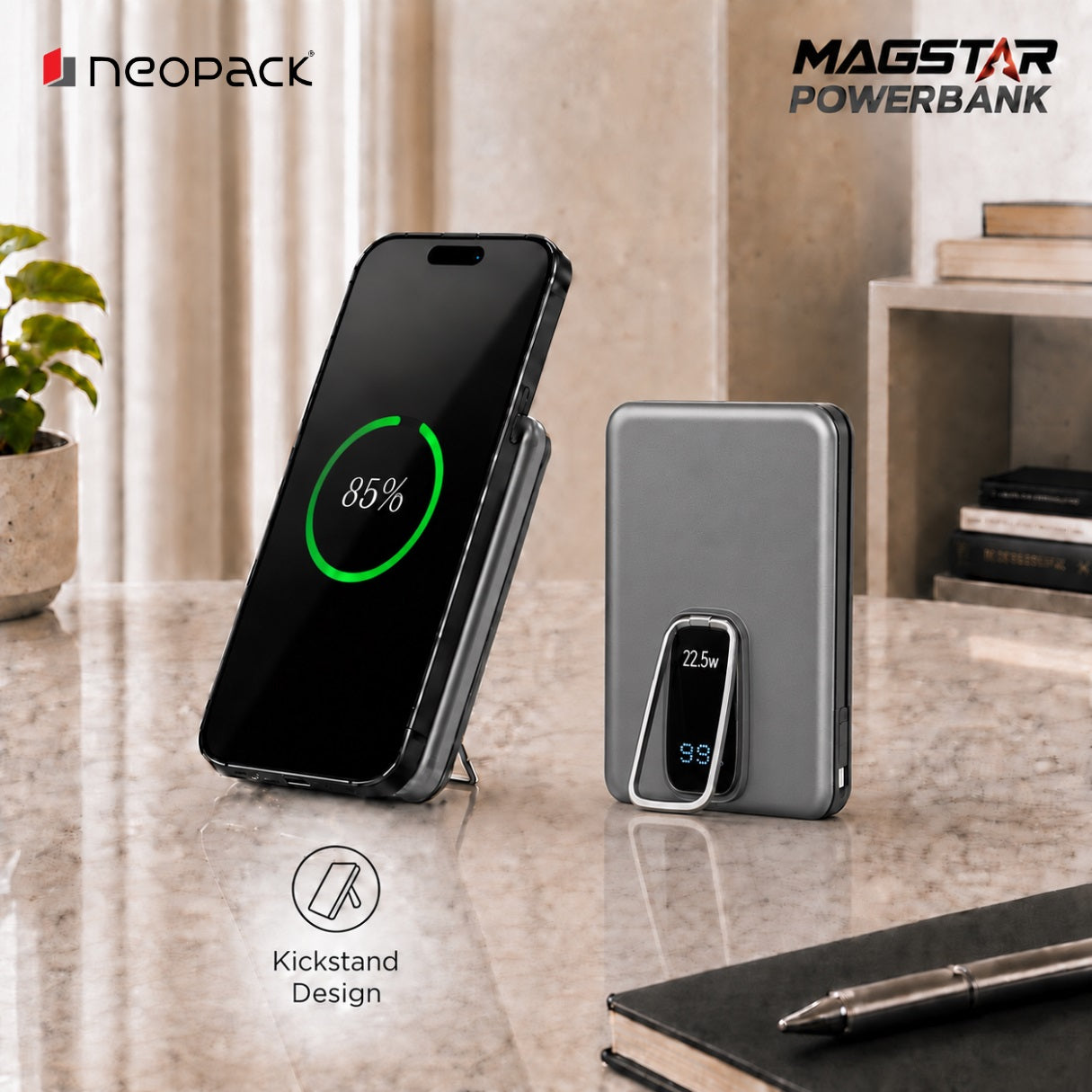 Magstar 20000 mAh Magsafe Power Bank, 22.5W PD Fast Charging Portable Charger (Space Grey)