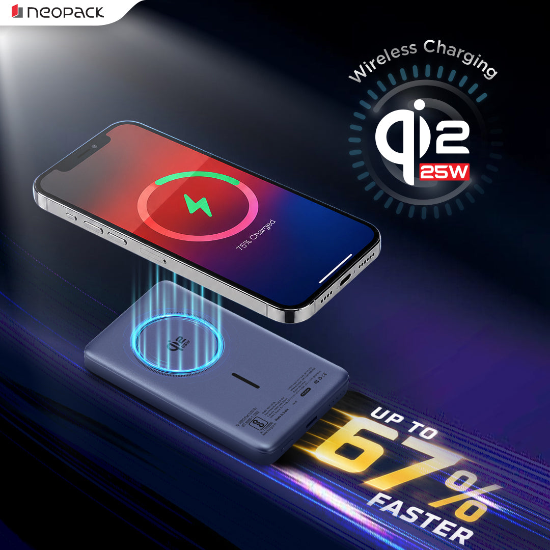 Rapid Pro Magsafe Power Bank 10000 mAH, 25W Fast Wireless Charging with Qi2 Technology (Navy Blue)